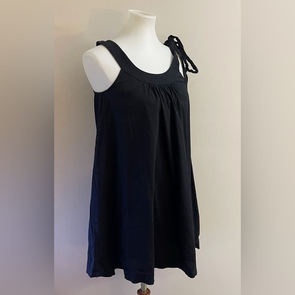 Theory Linen Blend Mini Babydoll Dress Black Party Minimalist Holiday  Layering - Picture 4 of 6